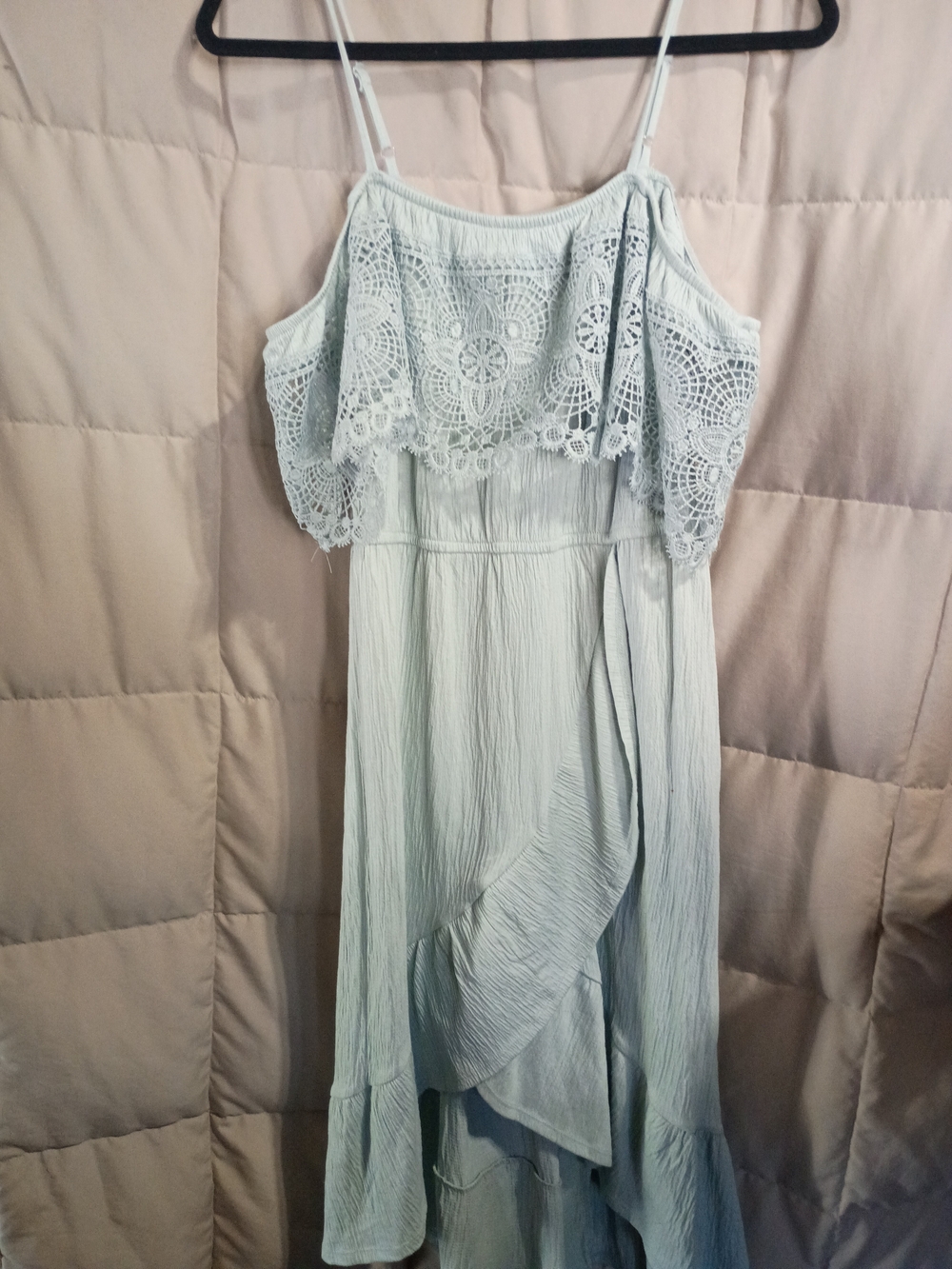Xhilaration Light Blue Lace-Overlay High-Low Maxi Dress